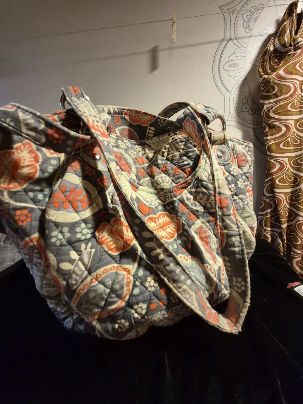 Vera Bradley Quilted Floral Purse. Darker Green Base, Light Green And Orange.
